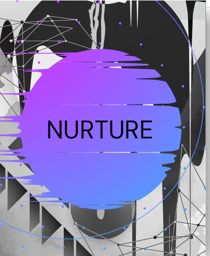 A purple and blue logo with the word "Nuture" on it, designed for corporate events management.