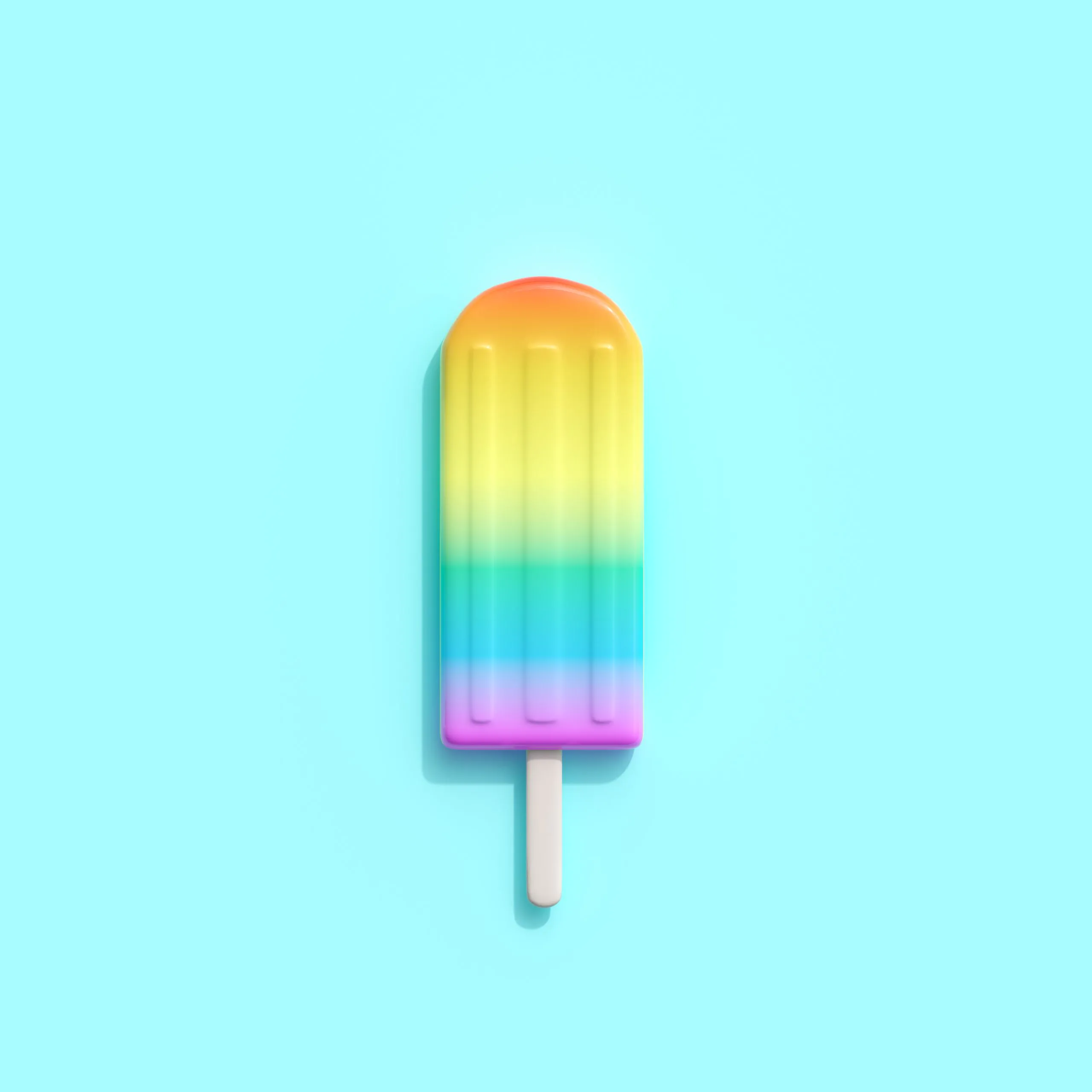 A rainbow ice cream pop with brand colors on a blue background.